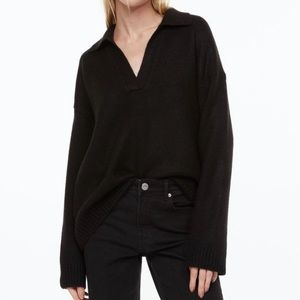 H&M Fine-Knit Oversized Collared Sweater, Black, XS